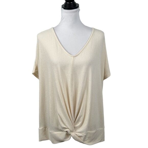 Perch By Blu Pepper Knit Blouse Top Plus Size 3XL Cream Bow Tie Back Twist Shirt - Picture 1 of 11